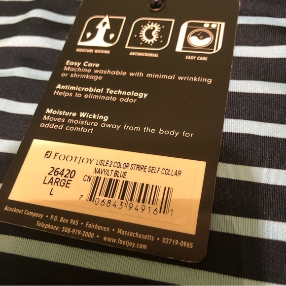 NWT Footjoy Navy Lt Blue Stripe Golf Polo Shirt Guest Embroidered Mens Large - Picture 2 of 7